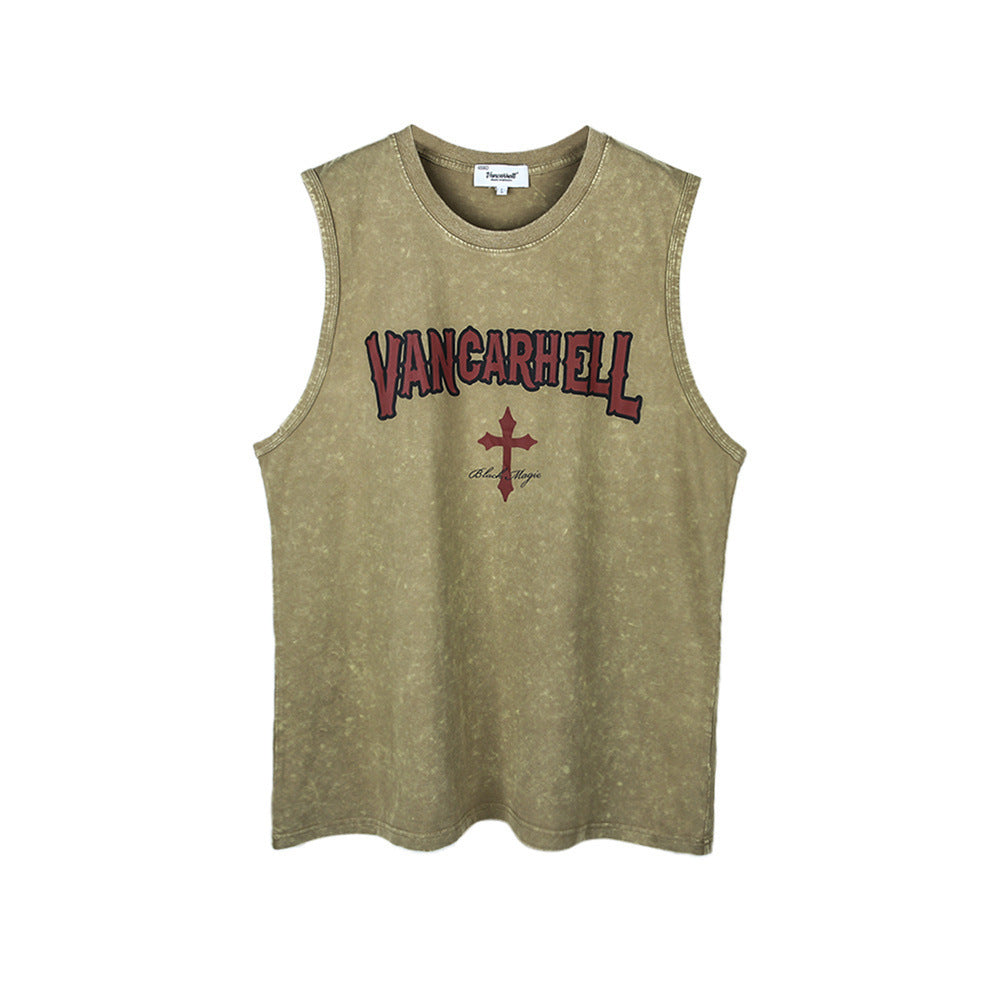 Distressed Letters Printed Sleeveless T-shirt For Men