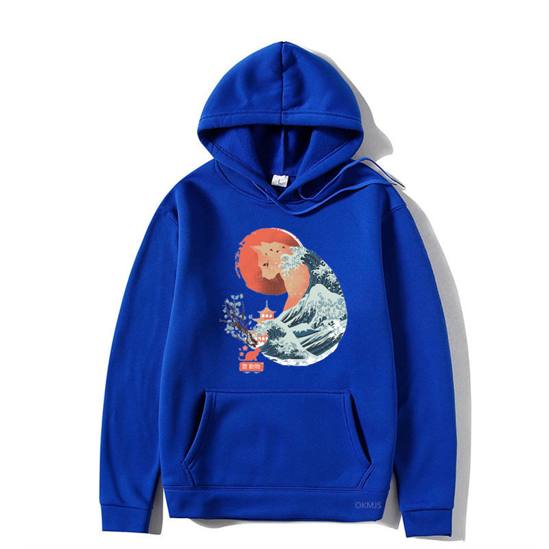 Male And Female Personality Funny Cat Printing Drawstring Hoodie