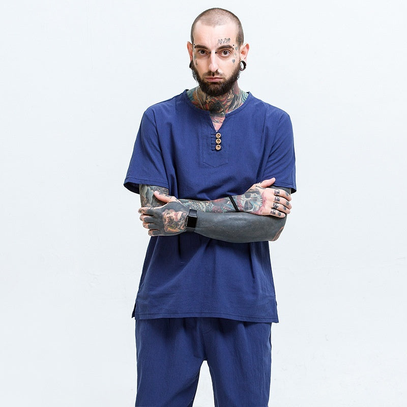 Loose Cotton And Linen T-shirt Men